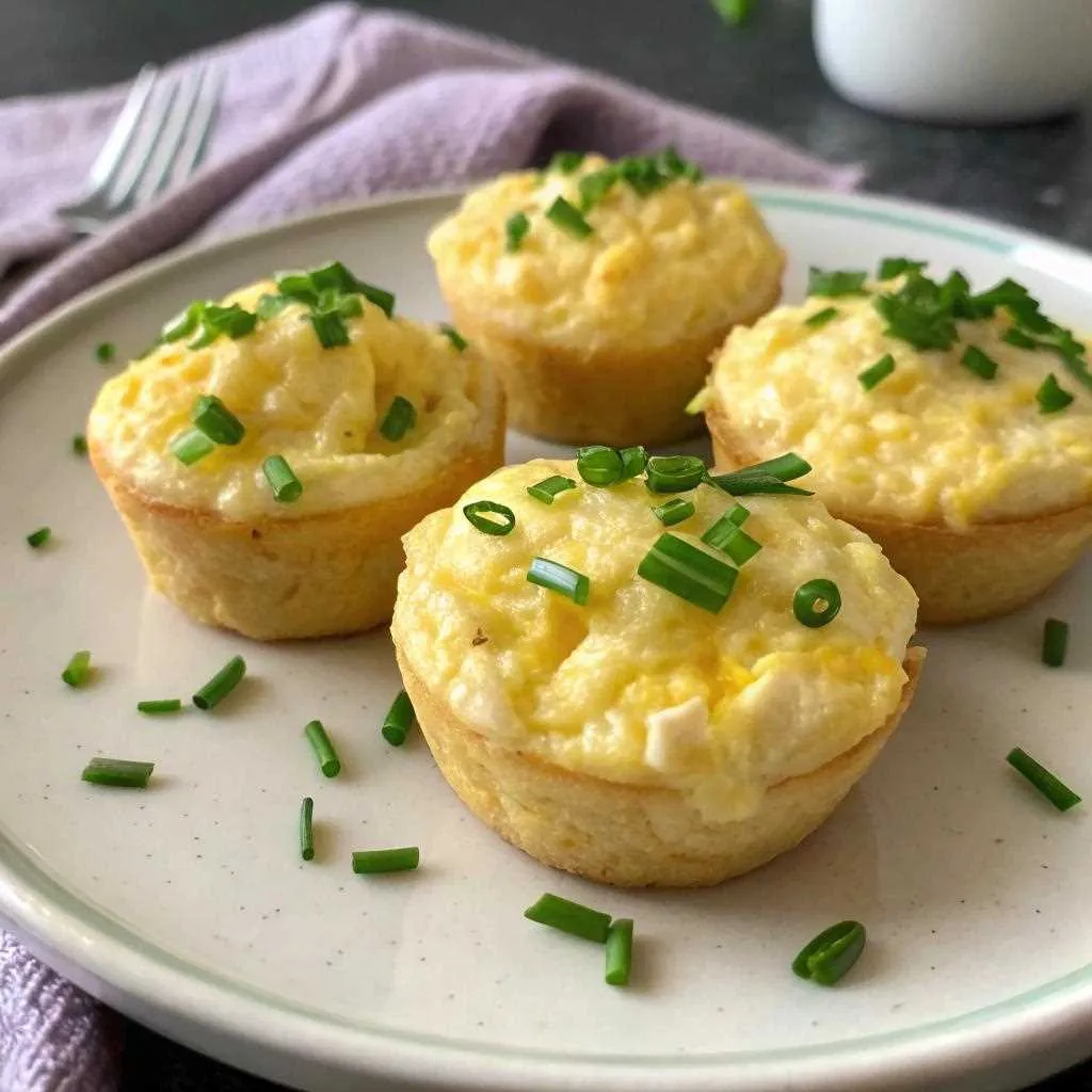 Golden and fluffy cottage cheese egg bites, served with fresh herbs