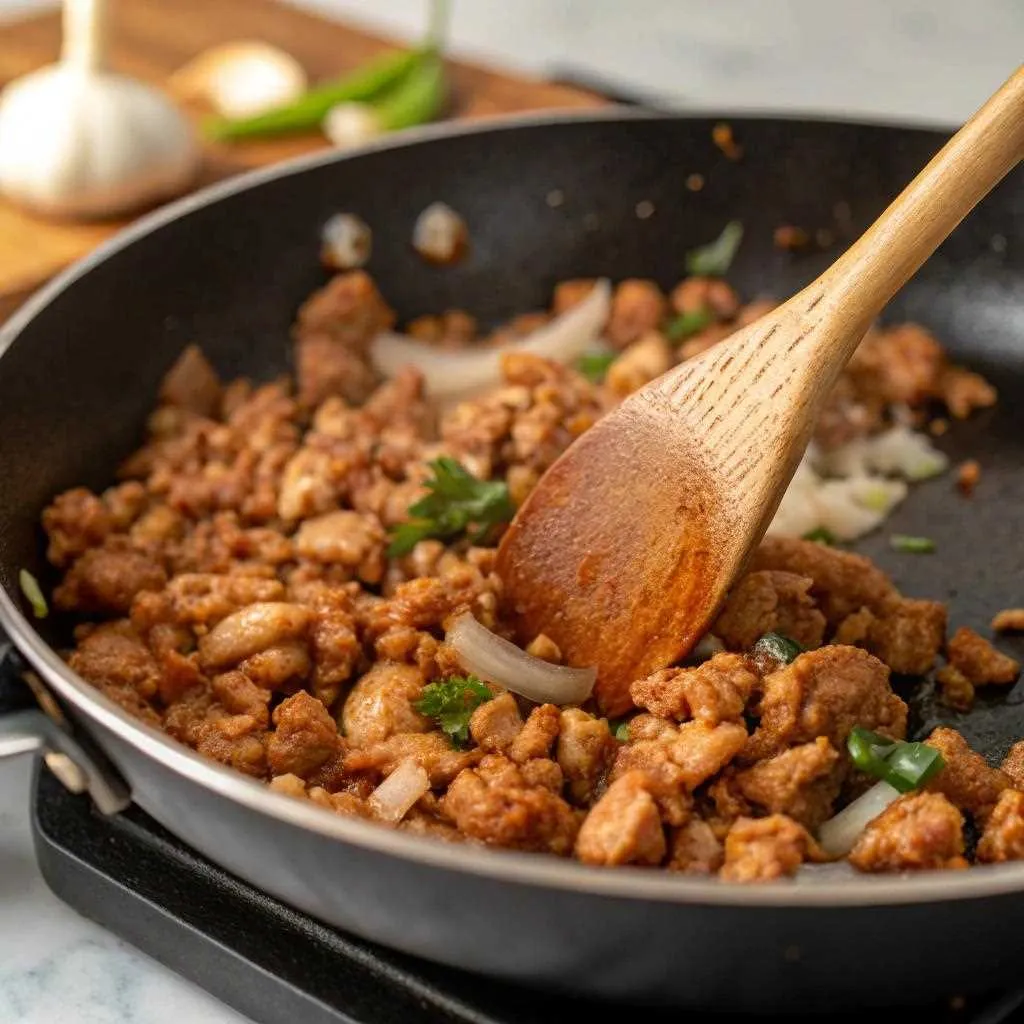 Browning ground chicken for one-skillet pasta