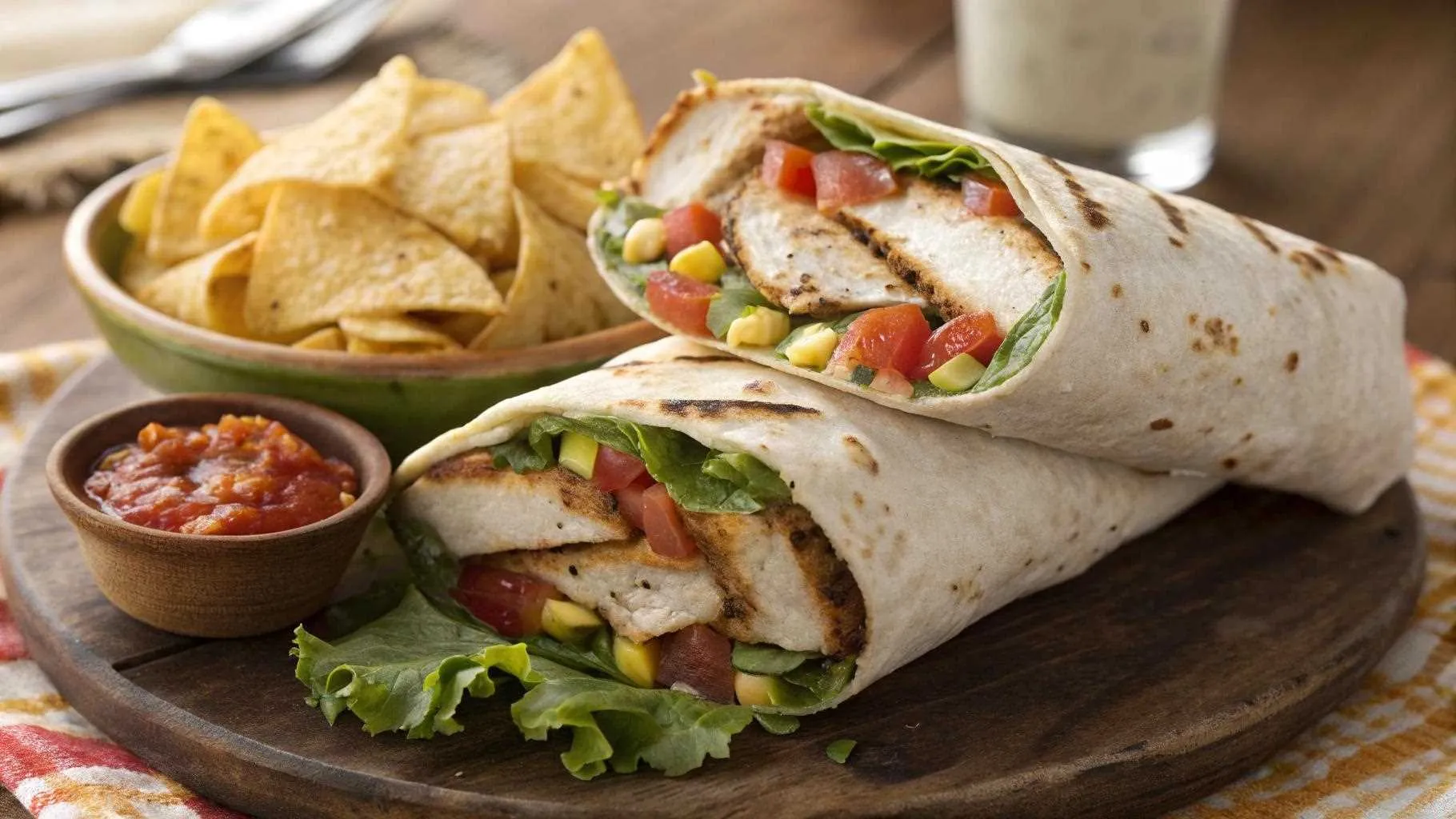 Southwest Chicken Wrap with grilled chicken, fresh veggies, and chipotle dressing