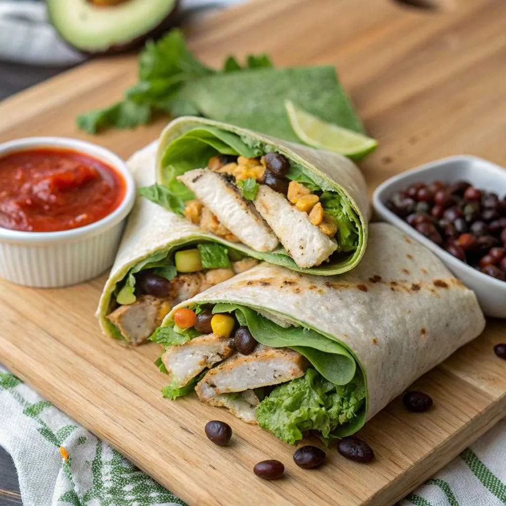 Different variations of Southwest Chicken Wraps, including spicy and vegetarian options